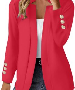 HUIFUAO Blazer corto para mujer, chaqueta de traje negro, vestido, informal, manga larga, 1 botón abierto en la parte delantera, cárdigan de otoño
