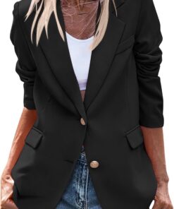 Blazers de manga larga para mujer, con cuello de solapa con muescas, chaquetas de traje con hombreras, chaqueta informal de negocios, chaqueta de trabajo para mujer, chaqueta elegante para exteriores
