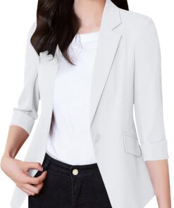 Chaquetas para mujer, informales, ajustadas, con cuello de solapa, ligeras, de verano, manga 3/4, un botón, frente abierto, para mujeres pequeñas, tallas grandes, ropa de abrigo My Orders