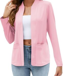 HUIFUAO - Blazer para mujer, talla grande, chaqueta de traje de negocios, casual, trabajo, manga larga, abrigos de otoño, frente abierto, cárdigan elegante con bolsillo