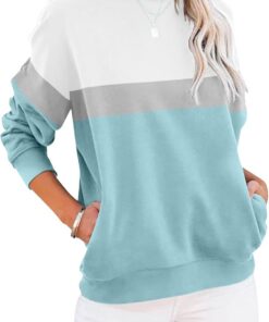 Cuptacc Sudadera Mujer sin Capucha Camiseta Mujer Cuello Redondo Manga Larga con Bolsillos T Shirt