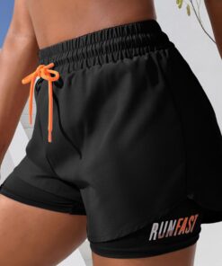 Pantalones cortos de correr 2 en 1 para mujer, cintura alta, atléticos, entrenamiento, gimnasio, con forro y cordón