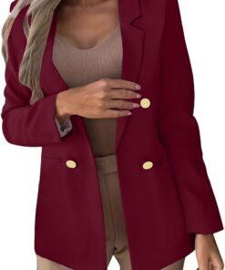 Chaquetas y blazers de traje para mujer, estilo casual, entallado, con cuello de solapa de doble botonadura, chaqueta de verano de manga larga con frente abierto, ropa de abrigo para mujeres pequeñas