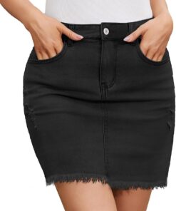 Alaster Queen Minifalda vaquera elástica para mujer, cintura alta, ajustada, bolsillos cortos, faldas de mezclilla para mujer