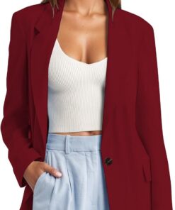 HUIFUAO - Trajes y blazers para mujer, chaquetas de traje de negocios de talla grande, cárdigan negro con frente abierto, manga larga, para oficina, trabajo, abrigos ligeros, Z11 Rojo, XL