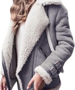 YMING Mujeres Vintage Faux Fur Chaquetas Suede Casual Lambswool Biker Chaqueta
