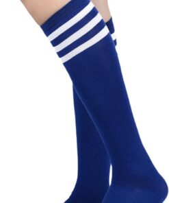 Calcetines altos hasta el muslo para mujer, hasta la rodilla, calcetines deportivos atléticos para correr, calcetines largos con triple rayas, medias casuales