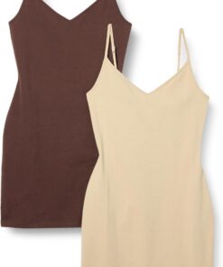 Amazon Essentials Vestido Lencero de Algodón Ajustado para Superponer Mujer, Pack de 2
