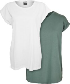 Urban Classics Ladies Extended Shoulder 2 Pack Mujer Camiseta Negro Ancho