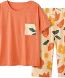 Conjunto de pijama para mujer, ropa de dormir de algodón suave con estampado floral, camiseta de manga corta y pantalones capri, ropa de descanso para el verano