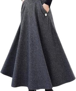 Idealsanxun - Falda larga de lana para mujer, de cintura alta, acampanada, a cuadros, para otoño e invierno