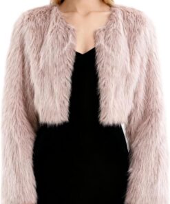 Amazhiyu Abrigo de piel sintética para mujer, chaqueta de invierno de manga larga, cuello redondo, frente abierto, cárdigan cálido de felpa