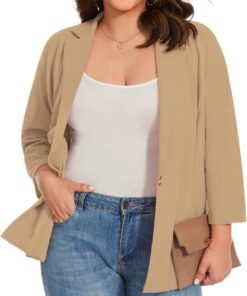 Chaqueta de manga 3/4 XL-5XL con muescas y solapa con muescas y medio forro para mujer, trajes y blazers del Reino Unido, con un botón y bolsillos insertados, chaqueta de día a noche
