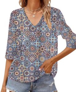Camisa de manga larga con cuello en V para mujer, diseño de retazos de malla, informal, para oficina