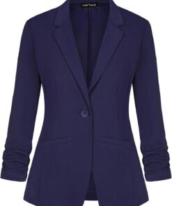 Blazer casual para mujer, chaqueta con un botón, solapa con muescas, ropa de trabajo, elegante, manga fruncida 3/4, clásica, formal