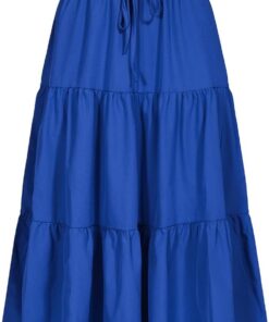Falda midi de cintura alta elástica para mujer, casual, de verano, a la moda, con lazo frontal, con volantes, estampado floral, falda acampanada DJ626