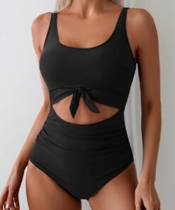 Traje de baño de una pieza de cintura alta para mujer, con abertura frontal, con bloqueo de color, para playa y piscina, Varios colores, XL