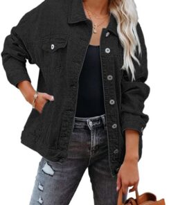 Tomwell Chaqueta de Mezclilla Mujer Vintage Mangas Largas Otoño Invierno Cazadora Larga de Denim con Botones y Bolsillo Casual Chaqueta Vaquera Outwear
