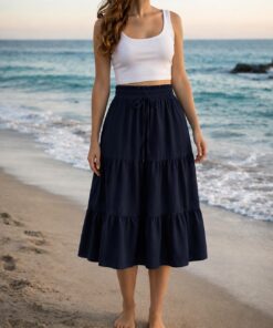 Falda larga plisada de verano para mujer, falda larga plisada de cintura alta, vestido de playa bohemio con bolsillos, falda casual fluida