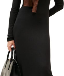 Tommy Hilfiger Vestido Bodycon Mujer Rib Flare Midi con Cuello Barco
