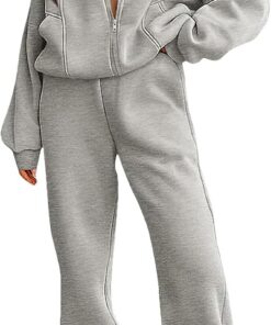 rismart Mujer Conjunto Chándal Sudadera con Cremallera Completa y Pantalones de Jogging con Bolsillos