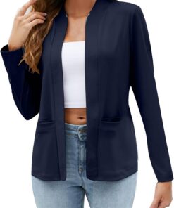 HUIFUAO - Blazer para mujer, talla grande, chaqueta de traje de negocios, casual, trabajo, manga larga, abrigos de otoño, frente abierto, cárdigan elegante con bolsillo