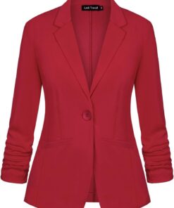 Blazer casual para mujer, chaqueta con un botón, solapa con muescas, ropa de trabajo, elegante, manga fruncida 3/4, clásica, formal