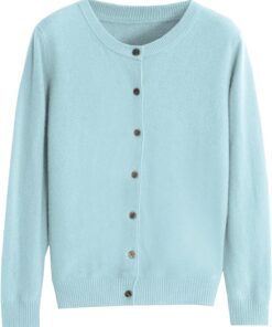 HUIFUAO - Cárdigan de punto para mujer, talla grande, elegante, con botones, para otoño e invierno, básico, manga larga, suéteres ligeros, azul claro, M