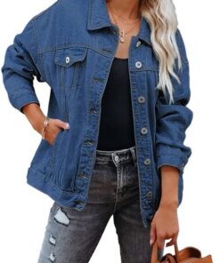 Tomwell Chaqueta de Mezclilla Mujer Vintage Mangas Largas Otoño Invierno Cazadora Larga de Denim con Botones y Bolsillo Casual Chaqueta Vaquera Outwear