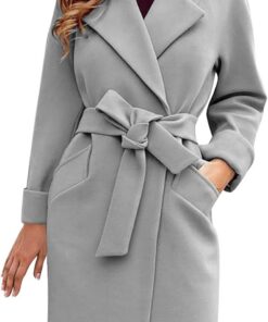 Chaquetas de invierno para mujer, mezcla de lana, con cinturón, cuello de solapa, abrigo de longitud media, cárdigan de manga larga, casual, con bolsillos