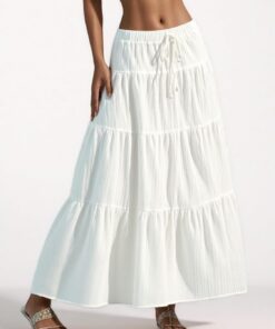 Falda de graduación para mujer, estilo bohemio, larga, con volantes, playa, vacaciones, salir, casual, fin de semana