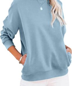 Cuptacc Sudadera Mujer sin Capucha Camiseta Mujer Cuello Redondo Manga Larga con Bolsillos T Shirt