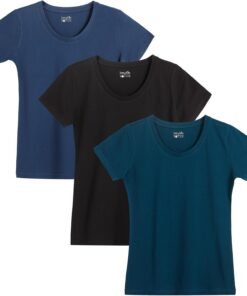 berydale Camisetas Mujer, 100% Algodón, Cuello Redondo (Paquete de 3 y Paquete de 5)