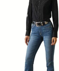Camisa elástica Ariat Team Kirby para mujer, negra con lurex plateado, talla X-Large