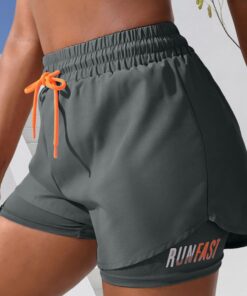 Pantalones cortos de correr 2 en 1 para mujer, cintura alta, atléticos, entrenamiento, gimnasio, con forro y cordón