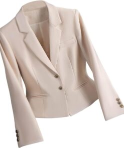 Chaqueta corta para mujer, con botones, manga larga, cuello de solapa, con bolsillos, elegante chaqueta de trabajo para oficina, negocios, casual, ajustada, abrigos para exteriores