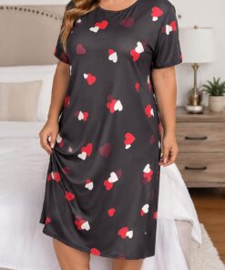 Vestido de casa de talla grande para mujer, camisón de manga corta, ajuste holgado, vestido de dormir, suave, transpirable, ropa de descanso, casual, estampado de oso
