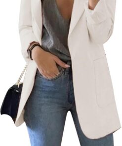 YMING Mujer Chaqueta De Traje con Abertura En La Parte Delantera Cuello De Solapa Chaqueta De Manga Larga De Gran Tamaño