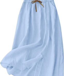 Falda midi de lino y algodón para mujer, estilo informal, con lazo elástico en la cintura y bolsillos, falda dividida de verano, falda para mujer, para vacaciones, uso diario 2026