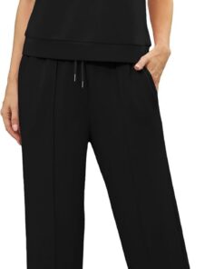 GRECERELLE Conjunto de dos piezas para mujer, conjunto completo de chándal de verano de manga corta para mujer, conjunto completo de ropa de descanso para mujer, cuello redondo, manga casquillo y