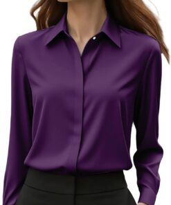 Blusas de satén para mujer, blusas sedosas de manga larga con botones, camisas elegantes, blusas casuales para el trabajo, camisetas sin arrugas 2026