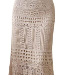 Falda De Sirena De Mujeres Color Sólido Cabrón Suelto Crochet Faldas De Punto Hueco Wrap Midi Midi