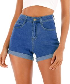 shownicer Mujer Pantalón Corto Vaquero Verano Cintura Alta Denim Shorts Básicos Pantalones Cortos High Waist Shorts Jeans con Bolsillos