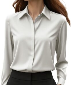 Blusas de satén para mujer, blusas sedosas de manga larga con botones, camisas elegantes, blusas casuales para el trabajo, camisetas sin arrugas 2026