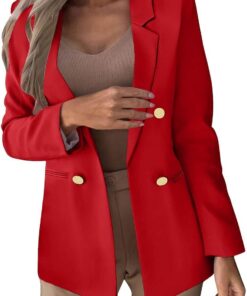 Chaquetas y blazers de traje para mujer, estilo casual, entallado, con cuello de solapa de doble botonadura, chaqueta de verano de manga larga con frente abierto, ropa de abrigo para mujeres pequeñas
