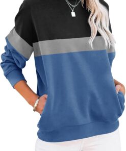 Cuptacc Sudadera Mujer sin Capucha Camiseta Mujer Cuello Redondo Manga Larga con Bolsillos T Shirt