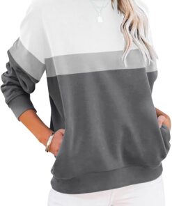 Cuptacc Sudadera Mujer sin Capucha Camiseta Mujer Cuello Redondo Manga Larga con Bolsillos T Shirt