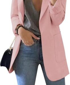 YMING Mujer Chaqueta De Traje con Abertura En La Parte Delantera Cuello De Solapa Chaqueta De Manga Larga De Gran Tamaño