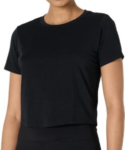 Amazon Essentials Camiseta Deportiva Corta de Algodón, Suave y Ligera, con Cuello Redondo y Manga Corta para Entrenamiento y Yoga Mujer