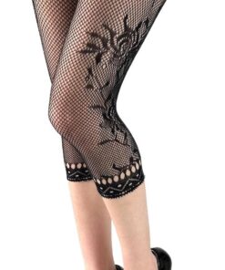 Mallas cortas elásticas para mujer, con encaje floral, longitud capri, mallas de red transparentes, medias elásticas para mujer